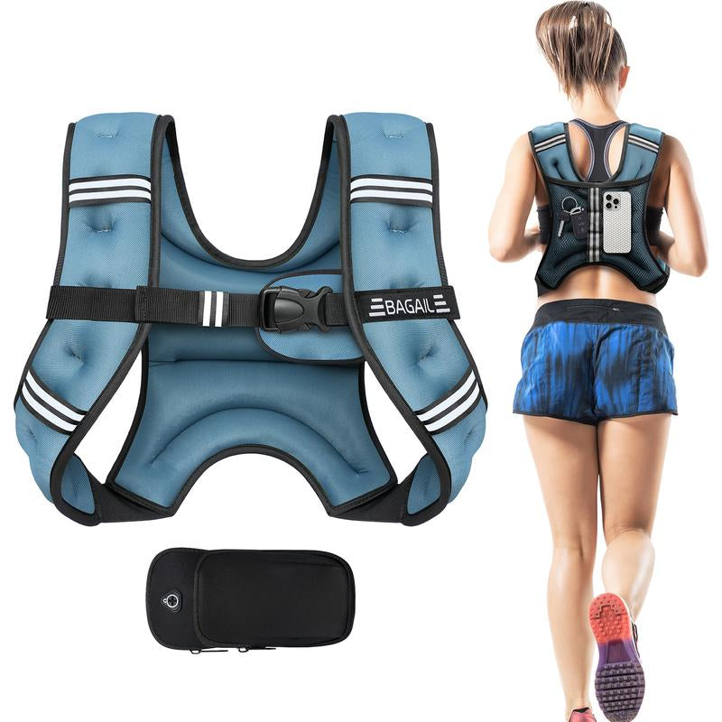 BAGAIL Weighted Vest, 5Lbs/8Lbs/10Lbs/12Lbs/15Lbs/20Lbs/25Lbs/30Lbs Weight Vest with Detachable Phone Pouch, Rucking Vest for Women, Men, Walking, Weight Loss, Training, Running