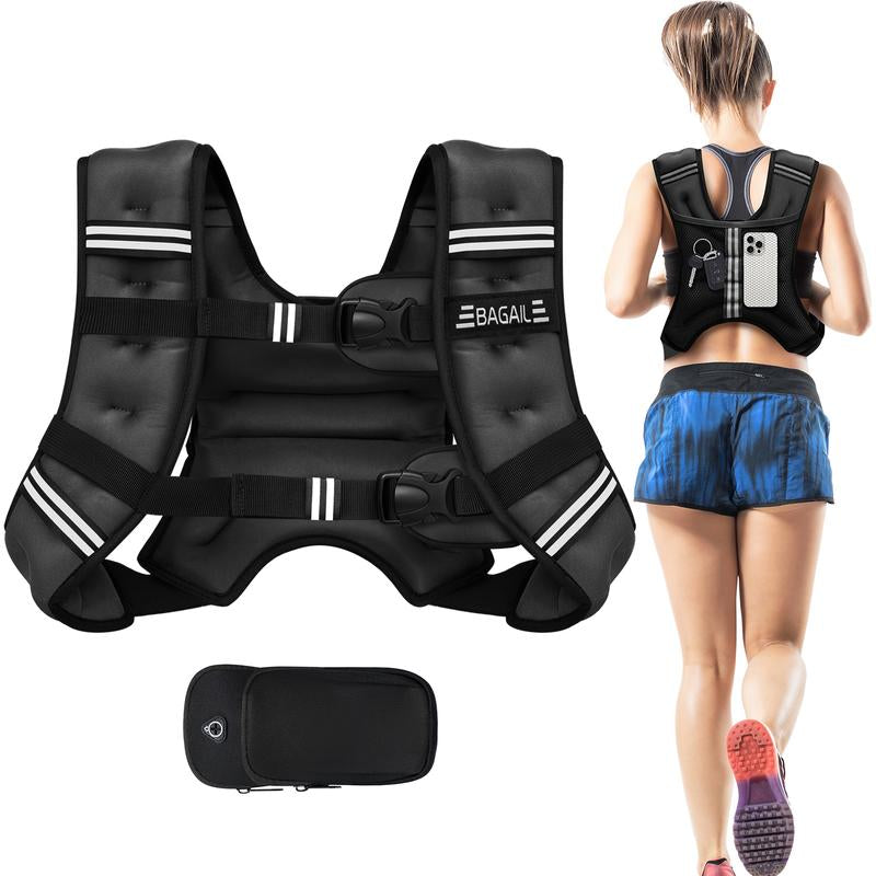 BAGAIL Weighted Vest, 5Lbs/8Lbs/10Lbs/12Lbs/15Lbs/20Lbs/25Lbs/30Lbs Weight Vest with Detachable Phone Pouch, Rucking Vest for Women, Men, Walking, Weight Loss, Training, Running